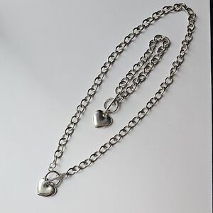 Silver Heart Pendant Necklace & Bracelet Set